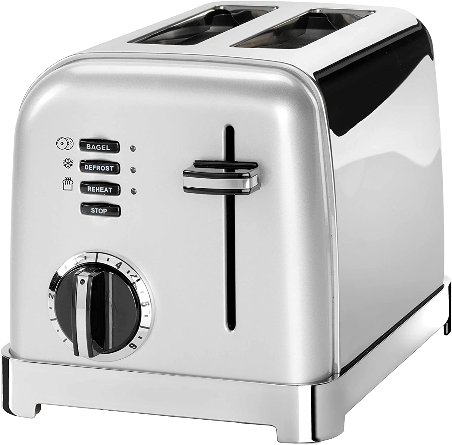 Cuisinart 2-slot toaster with 6 browning levels and defrosting, warm-up and stop function, extra wide toast slots, retro design, silver, CPT160SE