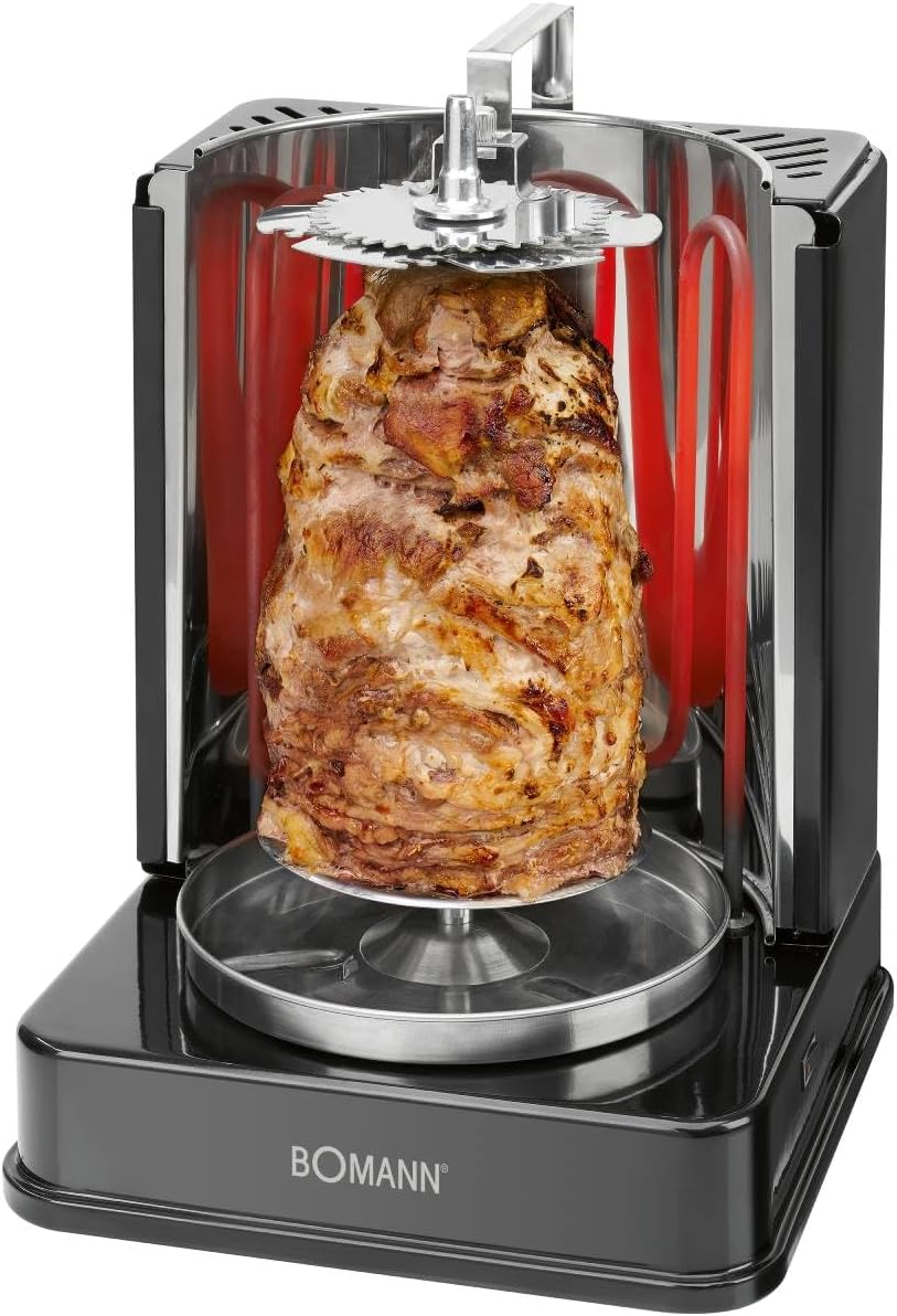 Bomann DVG 3006 CB 3-in-1 Doner / Chicken and Kebab Vertical Multi Grill, Perfect Grilling Results Thanks to Even Heat Distribution, Stainless Steel Grease Tray, 1400 Watt, Black