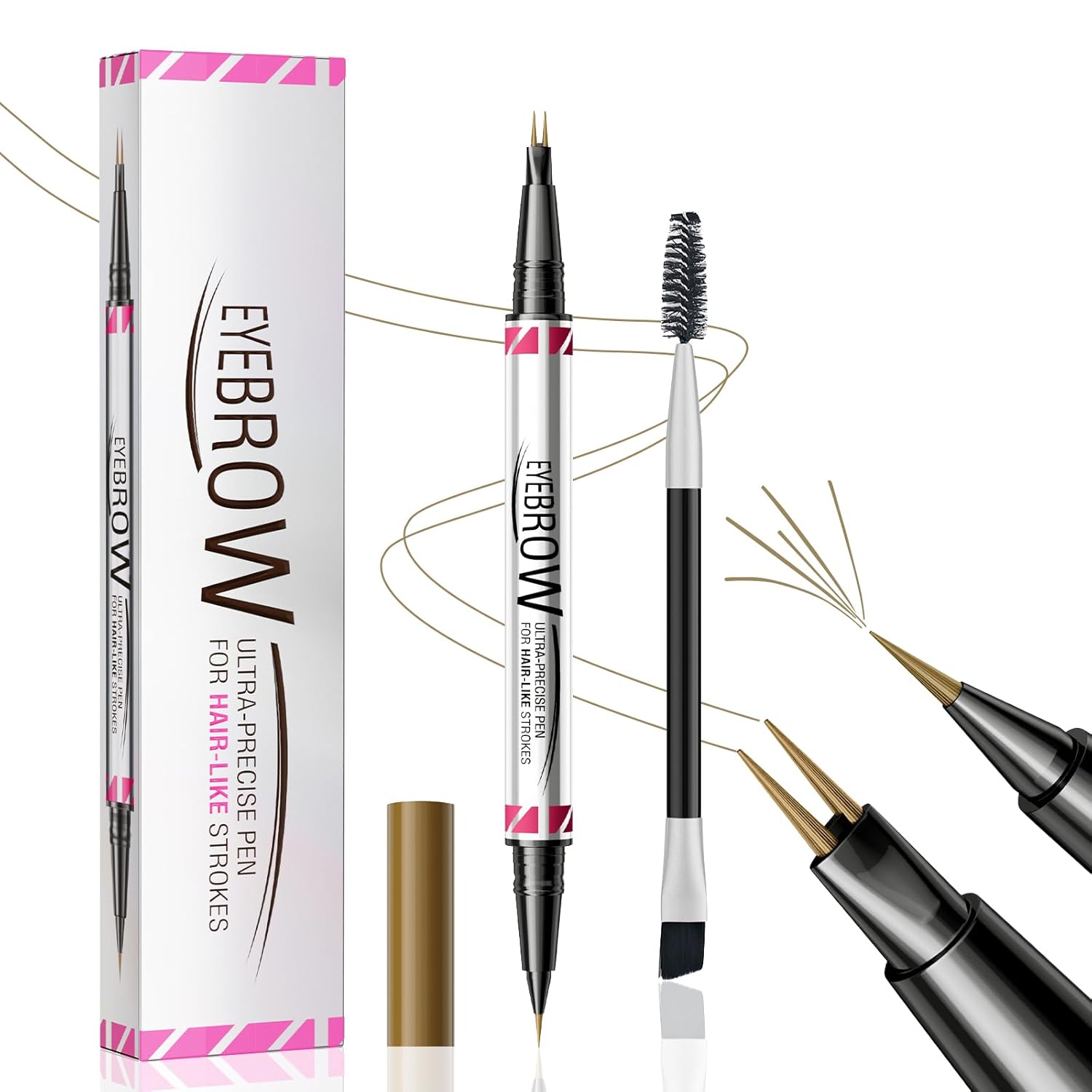 Eyebrow Pencil, Waterproof 2-in-1 Dual-Ended 3D Microblading Eyebrow Pencil with 2 Micro Fork Tips, Smudge-proof Eyebrow Pencil Creates Natural Eyebrow Color, Light Brown