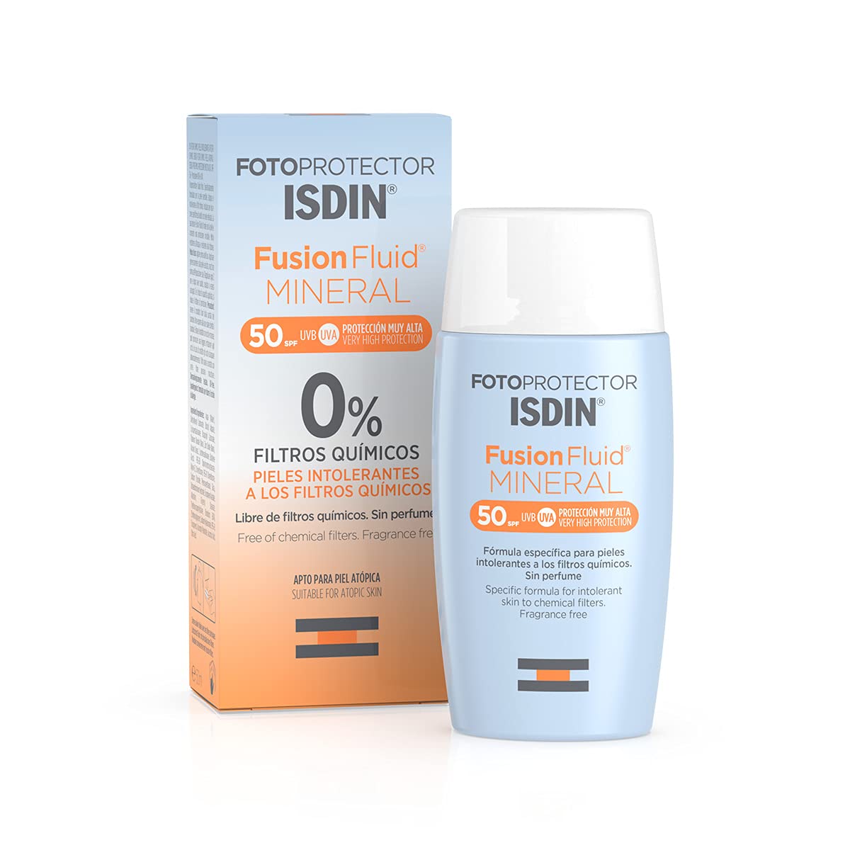 Sunscreen ISDIN Fusion Fluid Mineral SPF 50 - 100% Mineral Facial Sunscreen for Intolant Skin, 50 ml