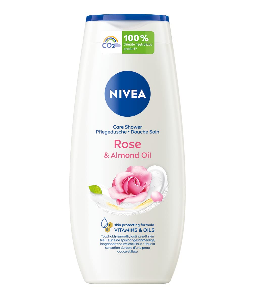 NIVEA MEN NIVEA Rose & Almond Oil Pflegedusche (250 ml), pH-hautneutrales Duschgel mit Mandel-Öl, feuchtigkeitsspendende Cremedusche mit verwöhnendem Rosenduft, ‎creme