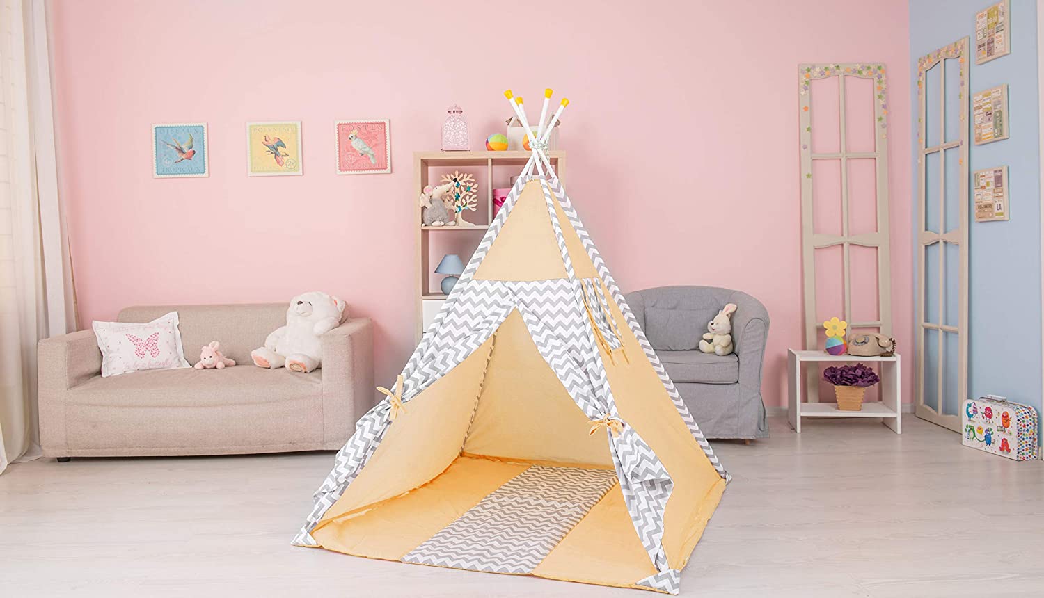 Polini Kids Tipi Play Tent For Children Cotton With Bag Yellow