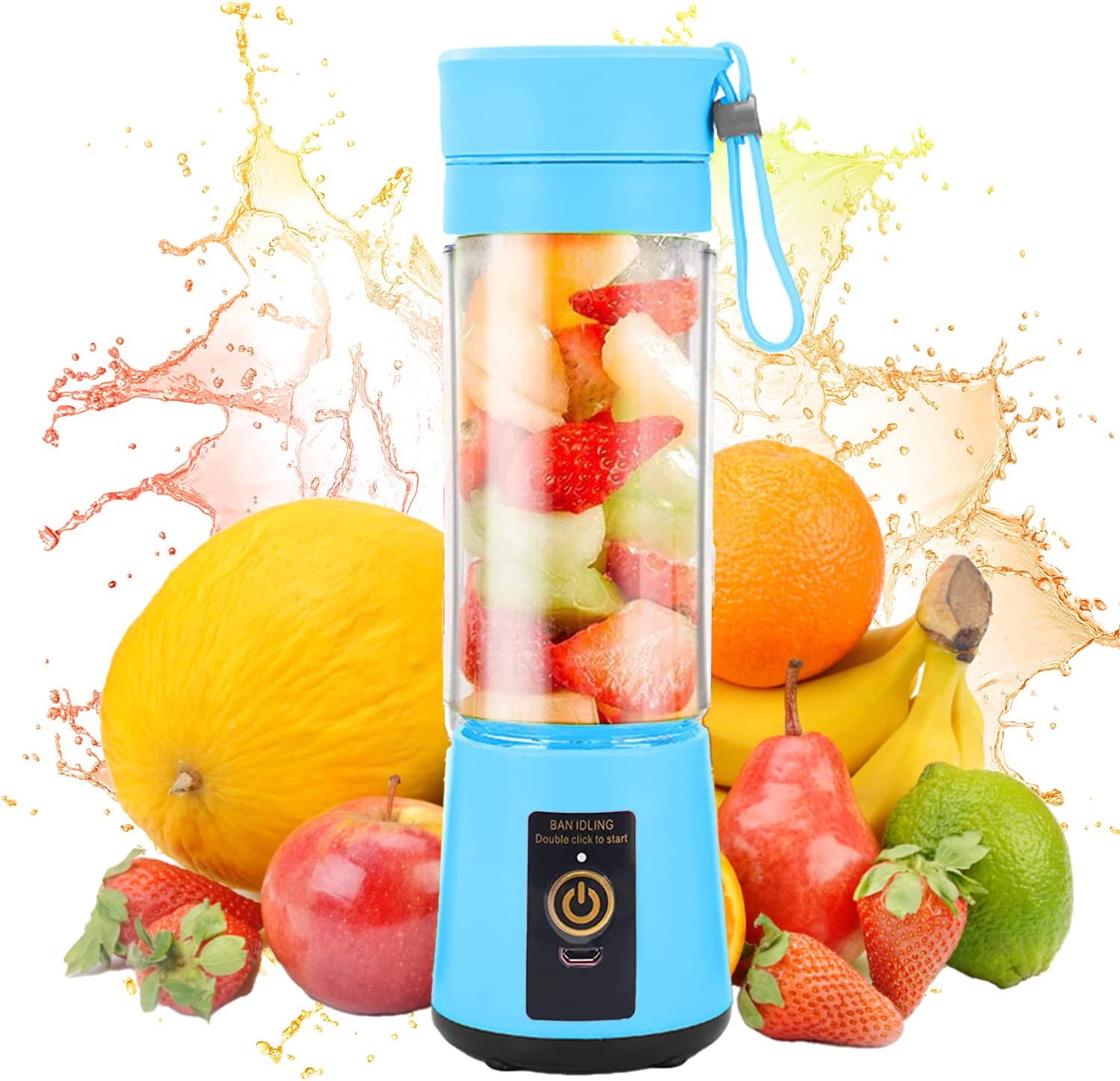Portable Blender - Rechargeable 6-Sheet Blender Cup | Travel Blender for Fresh Juice Shakes and Smoothies | For Home, Sports, Outdoor, Travel (Blue)