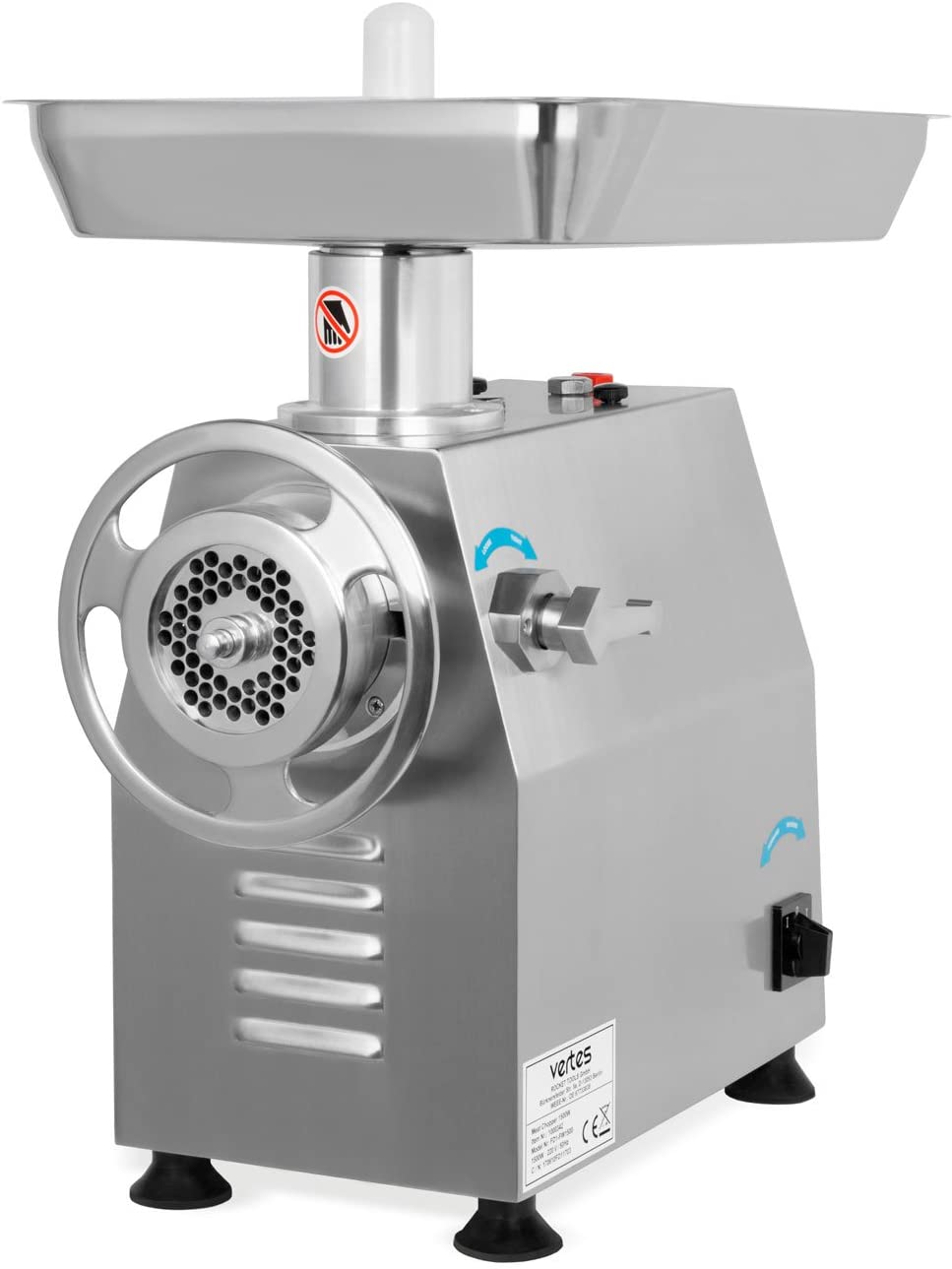 vertes 1500W Stainless Steel Electric Meat Mincer (320kg/Hour, Forward and Reverse Gear, Large Flow Rate, 4 Rubber Feet, Filling Plug)