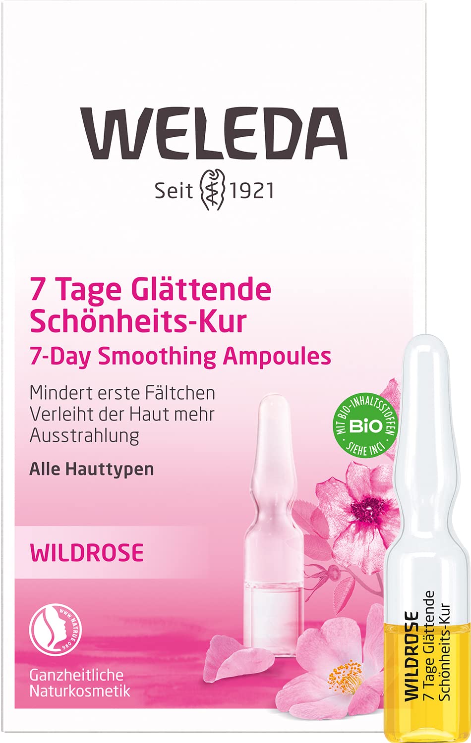 WELEDA Organic Wild Rose 7 Day Smoothing Beauty Treatment, Natural Cosmetics Care Oil Treatment for Reducing Wrinkles and for More Radiance of Skin on the Face, for Seven Day Use (7 x 0.8 ml)