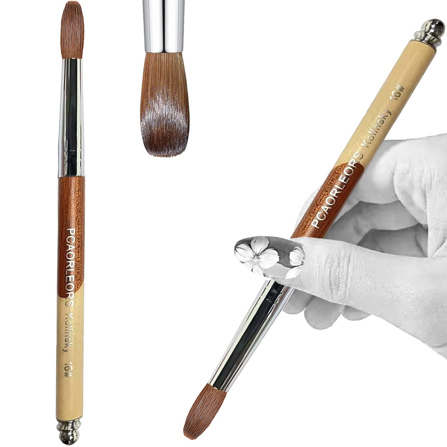 PCAORLEORS Kolinsky Acrylic Nail Brush with 100% Pure Mink Hair and Wooden Handle, Professional Gel Brush for Applying Acrylic (Size 14)