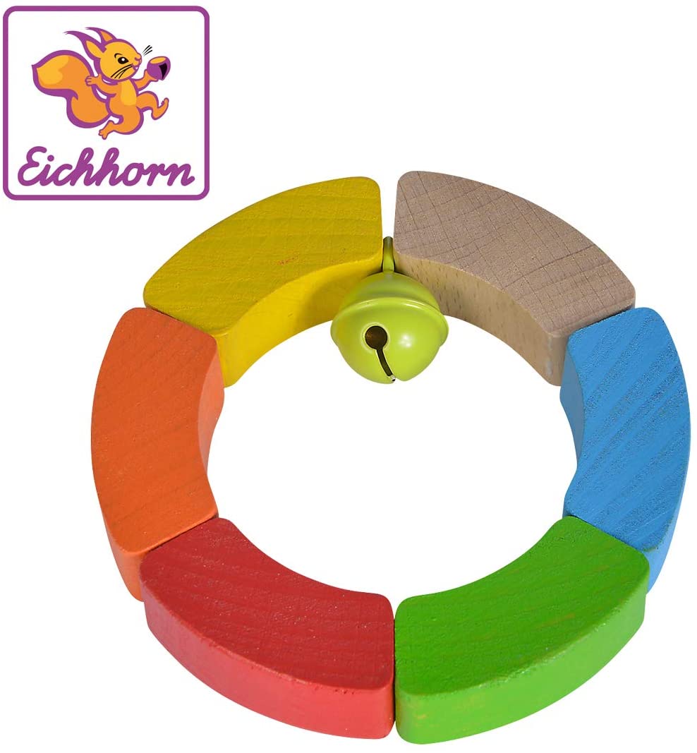 Eichhorn 100017039 Baby Grasping Toy Circle Geometric Grasping Toy to Promote Motor Skills Colourful FSC 100% Certified Beech Wood from 3 Months