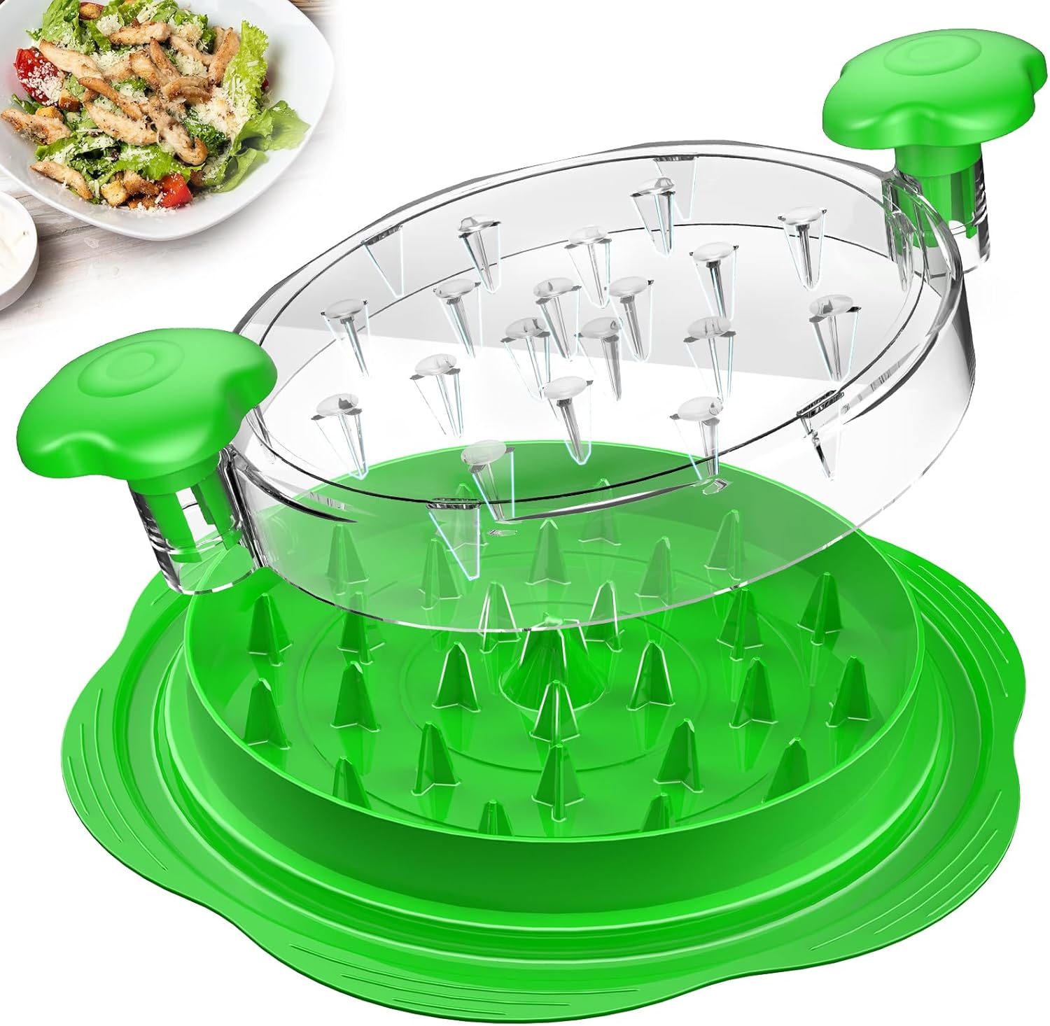 Chicken Breast Chopper with Brush and Fork, Visible Meat Chopper, Strong Non-Slip Strip, Ergonomic Handle, BPA Free, Suitable for Pork, Beef, Chicken (Green)