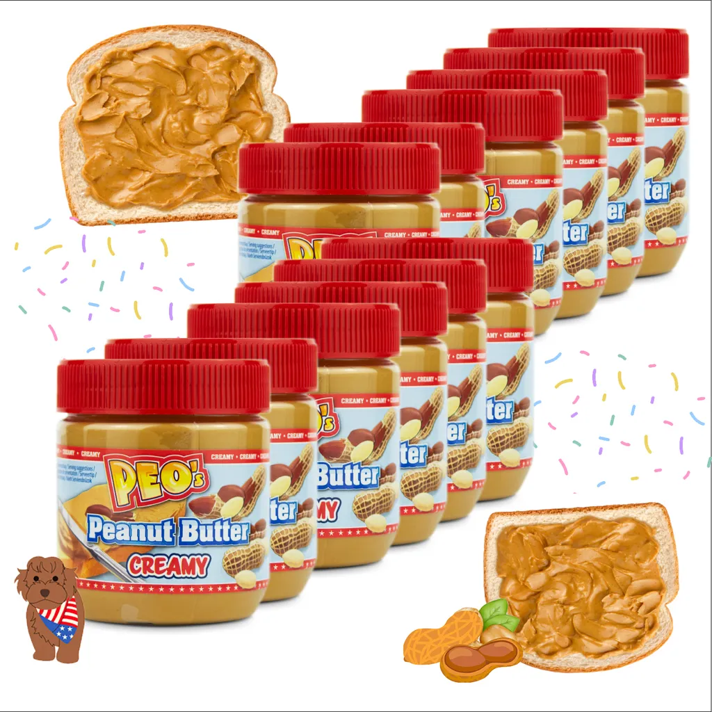 PEOs Erdnussbutter Creamy Peanut Butter 12 x 350g Extra Smooth - Vorteilspack