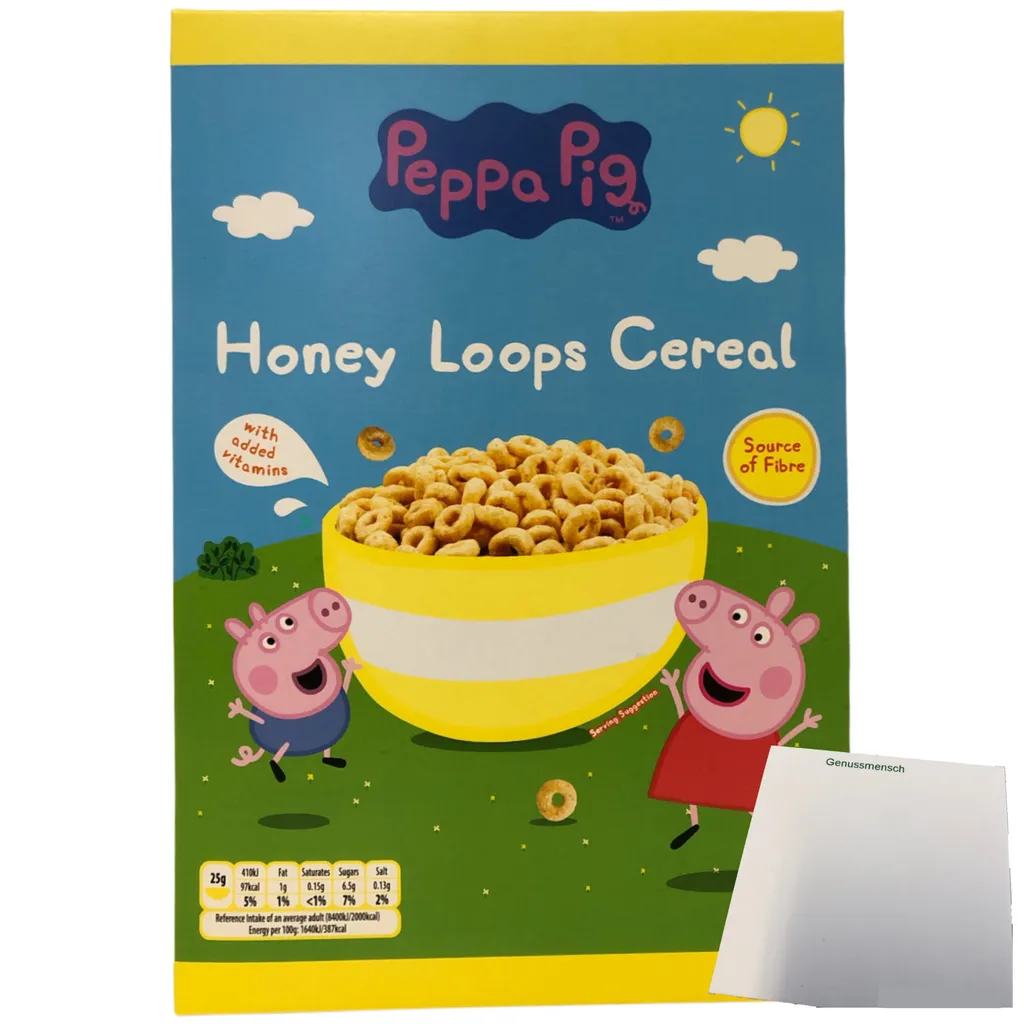 Peppa Pig Honey Loops Frühstückscerealien aus Vollkorngetreide mit Honig (375g Packung) + usy Block