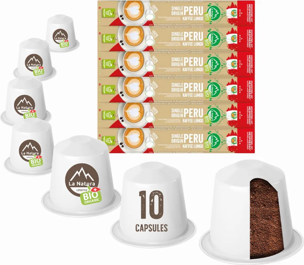 Peruvian Plantation Single Origin Coffee - 60 Coffee Capsules | La Natura Lifestyle Organic 306g | Biobased | Nespresso®*³ Compatible
