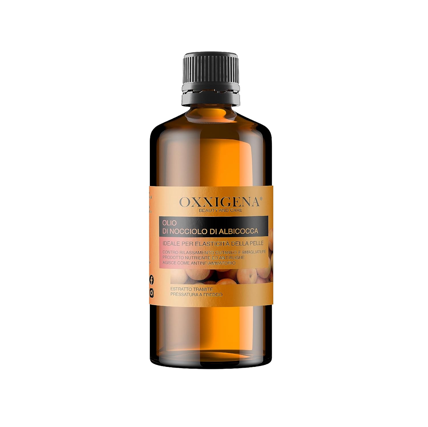Oxxigena - 100% Pure Apricot Kernel Oil, 250ml Pack, Firming and Regenerating, Brightening and Revitalising Effect. Ideal for Treating Dull and Tired Skin