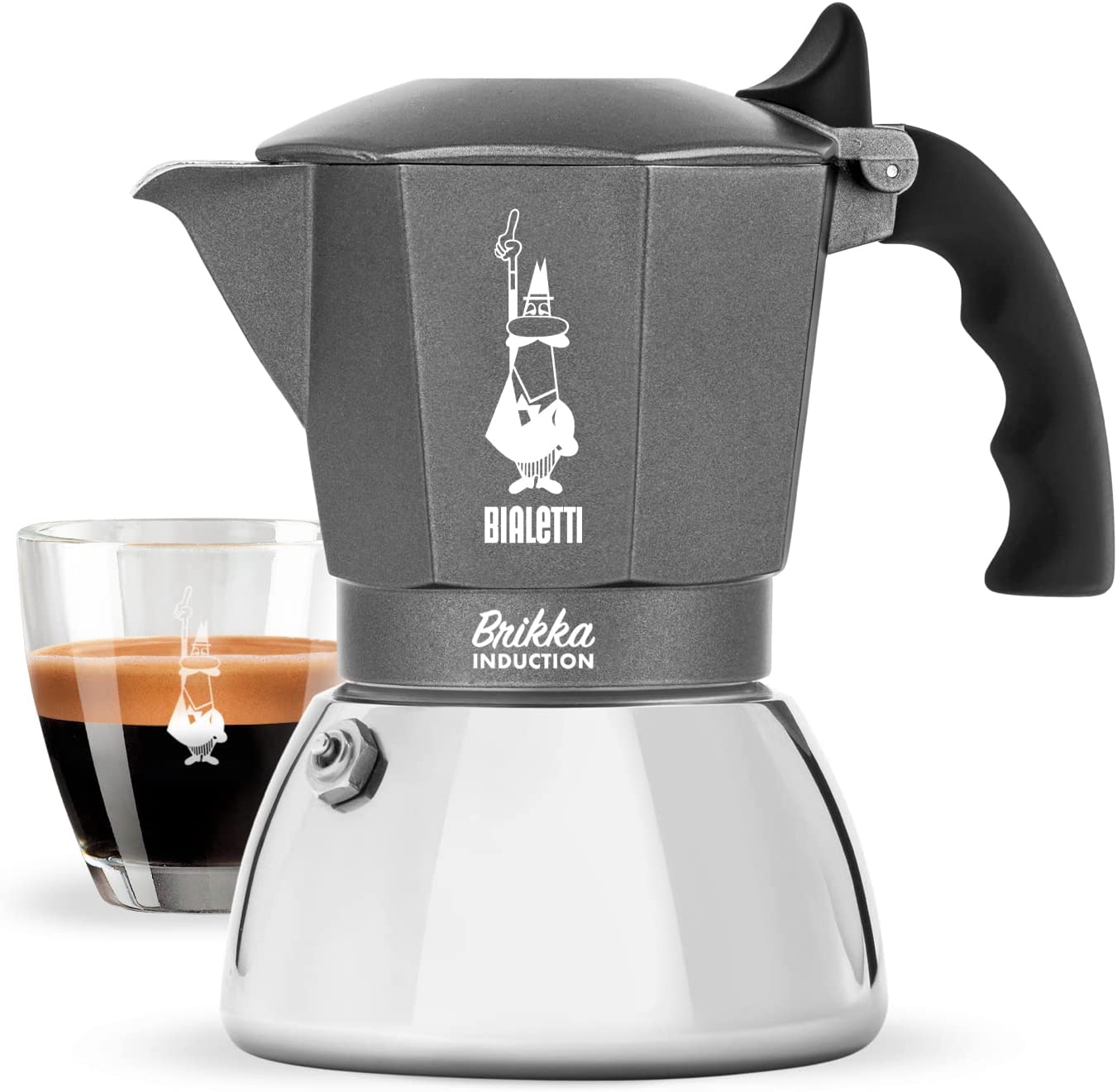 Bialetti Brikka Induction Coffee Maker, 4 Cups (160 ml), Bar Espresso Suitable for All Hob Types, Elegant Design