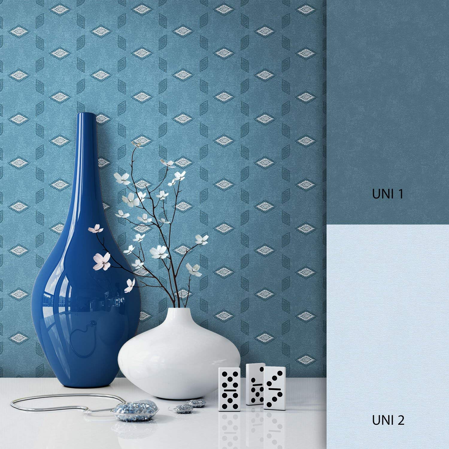Newroom Wallpaper Blue, Geometric Squares Modern Grey Non-Woven Wallpaper G