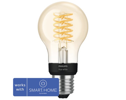 Philips hue LED lamp Filament White dimmable clear E27/7W (50W) 550 lm 2100 K warm white A60 - Compatible with SMART HOME by hornbach