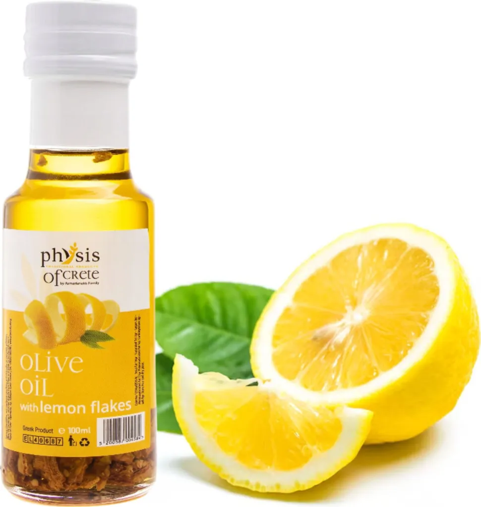 Physis of Crete, Olive Oil, 100 ml, Extra Virgin, Flavored Olive Oil, Olive Oil with Lemon, Greek Olive Oil, Greek Food