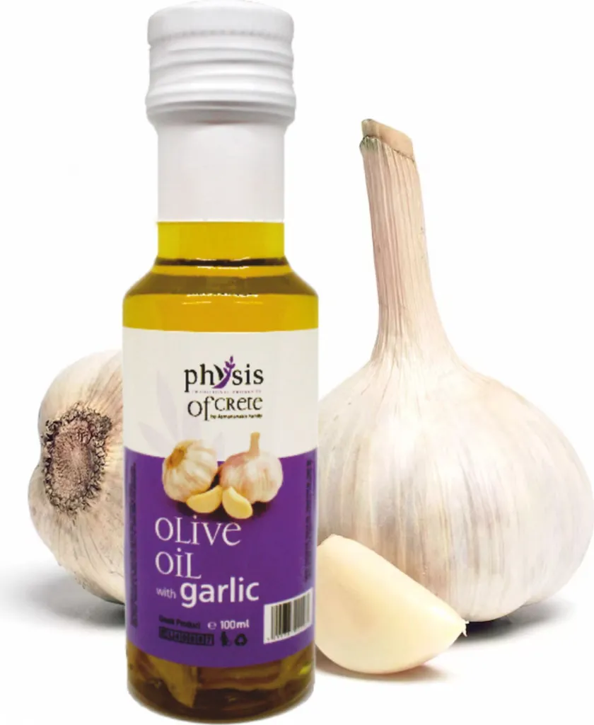 Physis of Crete, olive oil, 100ml, extra virgin, flavored olive oil with garlic, Greek olive oil, flavored olive oil, garlic oil
