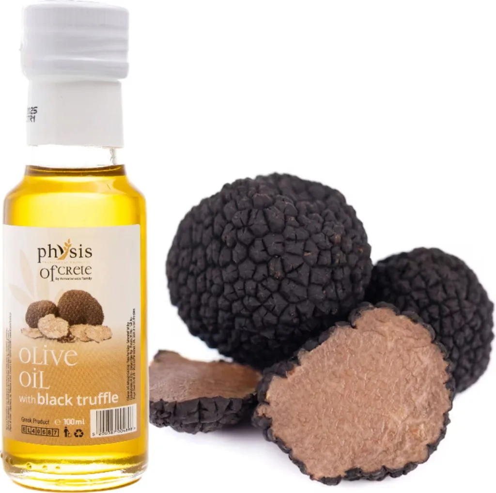 Physis of Crete, olive oil, 100ml, extra virgin, flavored olive oil with black truffle, Greek olive oil
