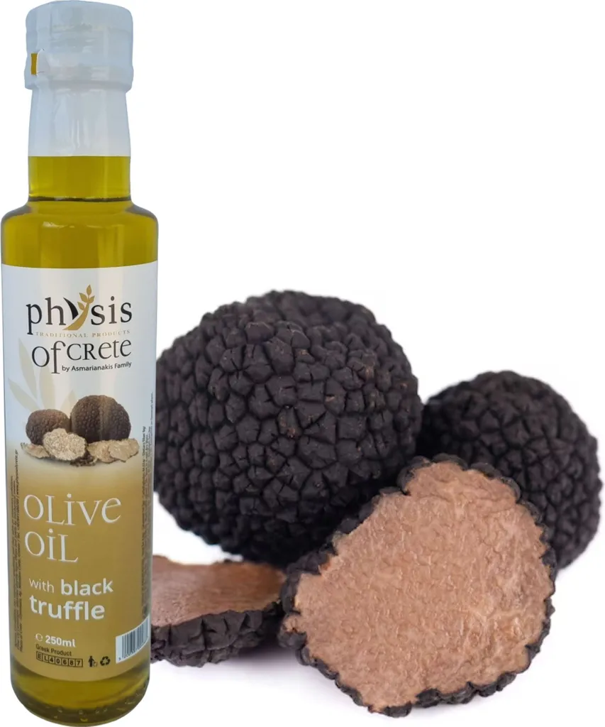 Physis of Crete, Olive Oil, 250 ml, Extra Virgin, Flavored Olive Oil, Black Truffle Olive Oil, Greek Olive Oil, Flavored Oils