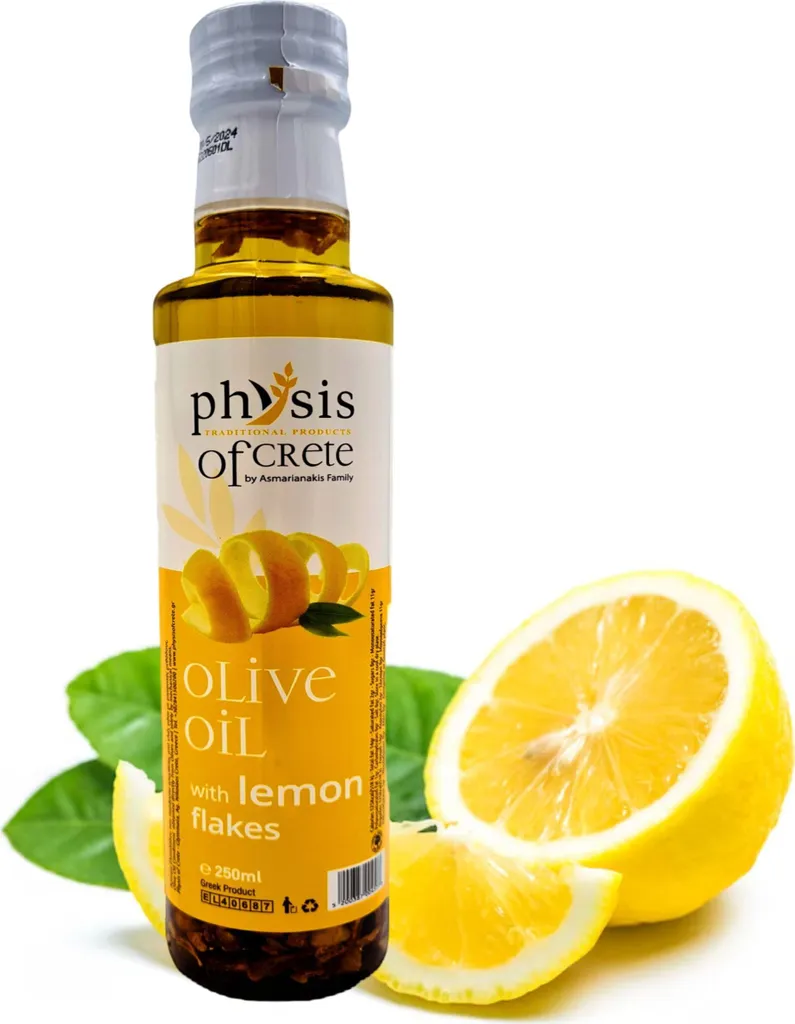 Physis of Crete, Olivenöl, 250ml, ZITRONEN-Olivenöl, griechisches Olivenöl, aromatisiertes Olivenöl, extra vergine, griechische lebensmittel