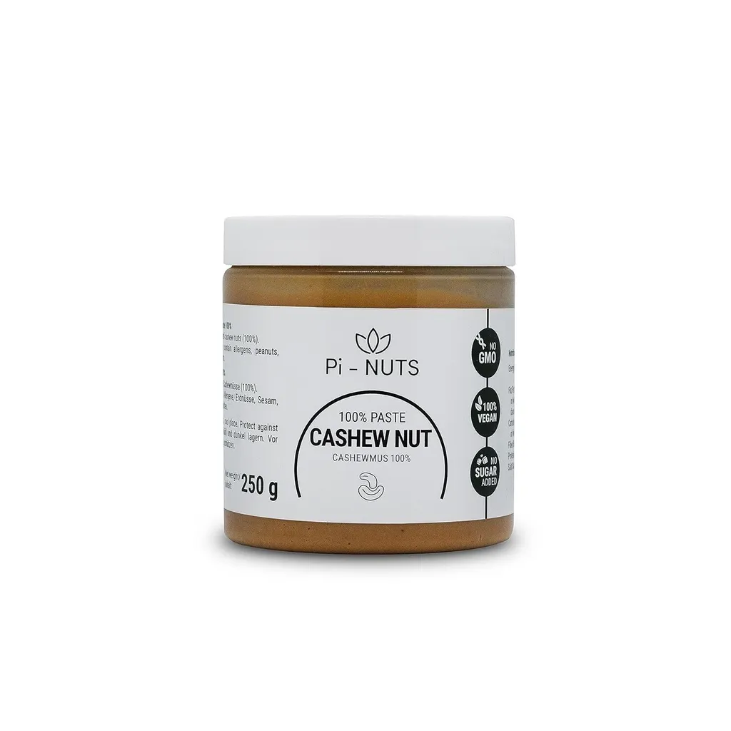 Pi-nuts Cashewmus 100% - ohne Zusatzstoffe, Konservierungsmittel - ‎Cashewnusscreme aus gerösteten und geschälten Cashewnüssen - Zum Backen 250g