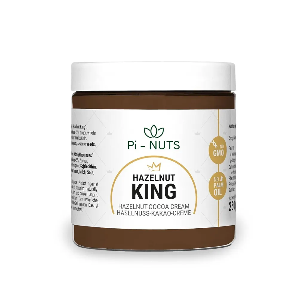Pi-nuts Haselnusscreme mit Kakao bis zu 45% Haselnuss - Nussbutter Brotaufstrich Süß - Süßigkeiten - Haselnusspaste für Eis, zum Backen 250g