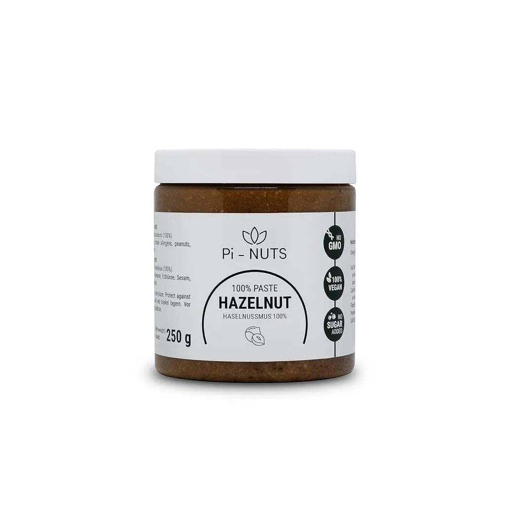 Pi-Nuts Haselnussmus 100% - ohne Zusatzstoffe, Konservierungsmittel - ‎Haselnusscreme aus gerösteten und geschälten Haselnüssen - Zum Backen 250g