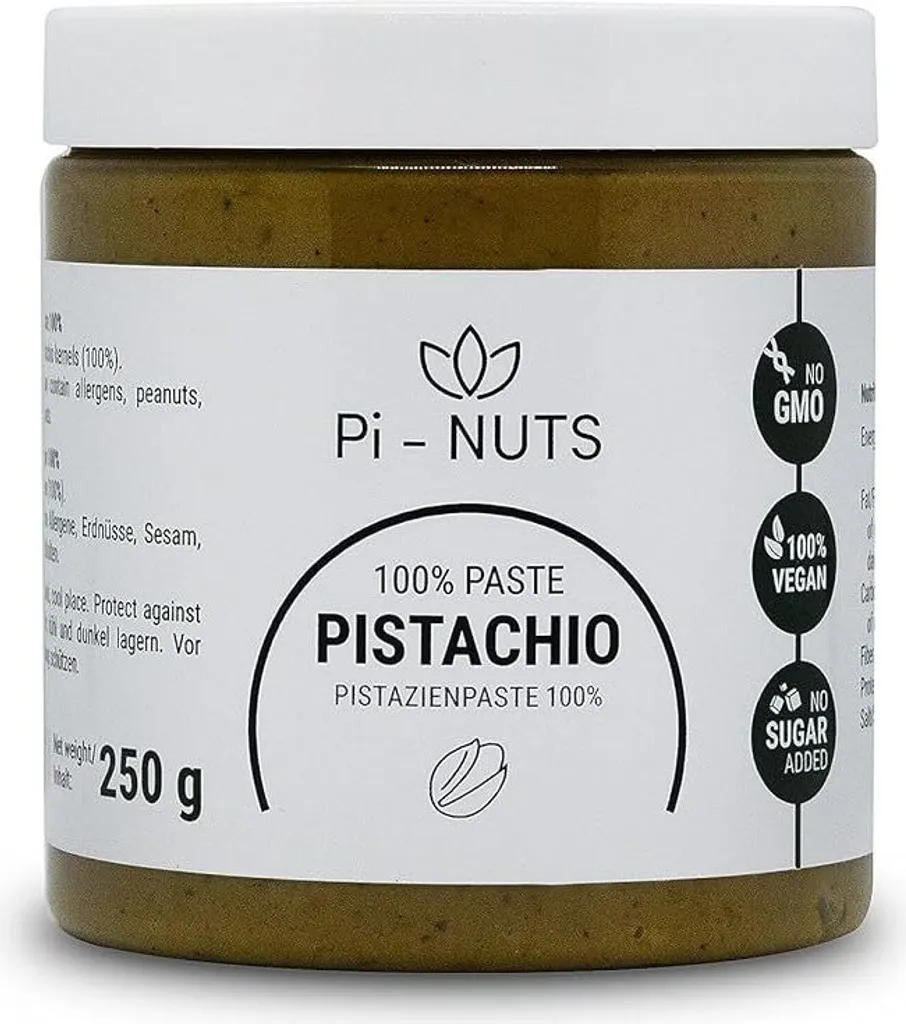 Pi-nuts Pistazienpaste 100% - ohne Zusatzstoffe - Pistaziencreme - ‎Pistazienmus aus geschälten Pistazienkernen - Zum Backen und Desserts - 250 g