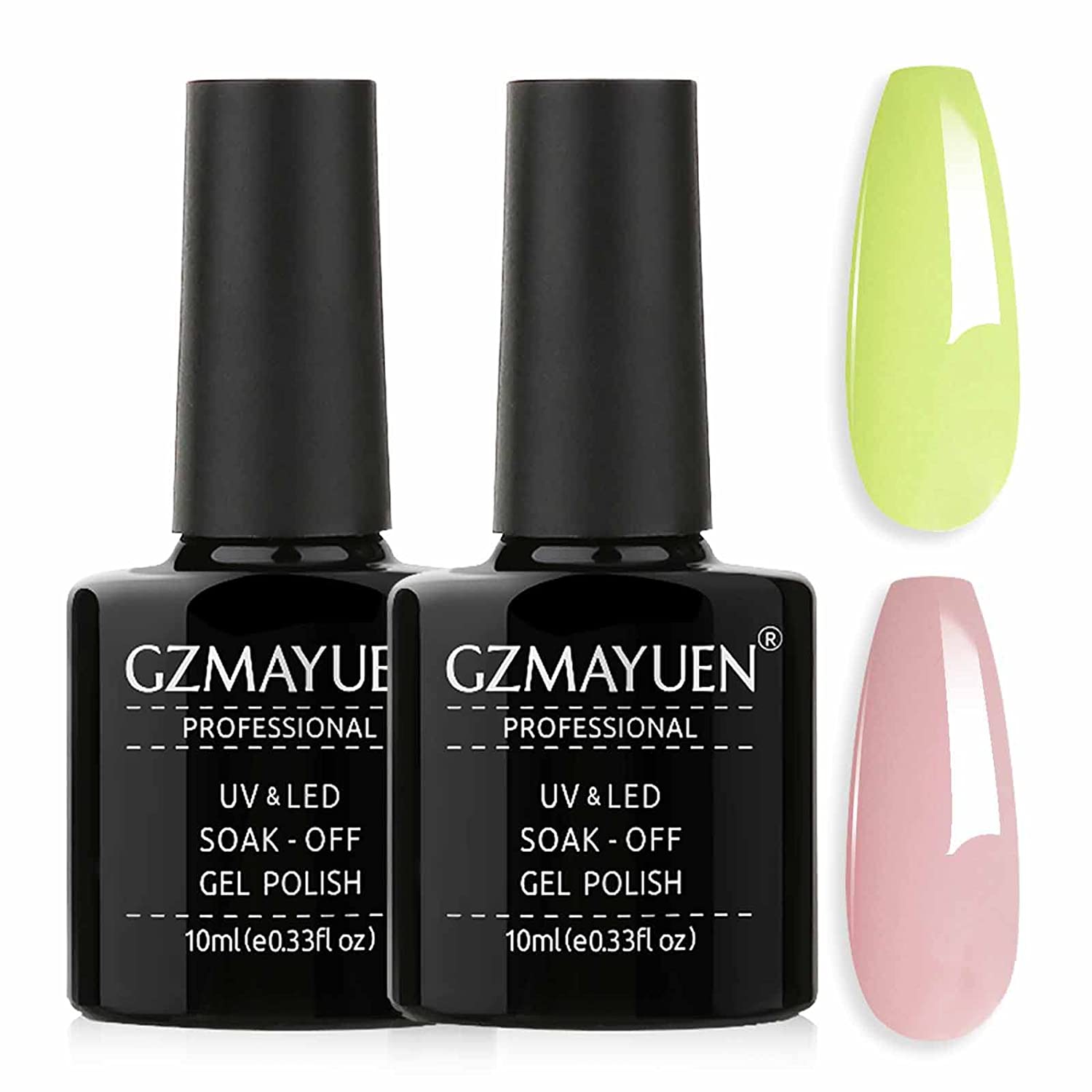 GZMAYUEN UV Nail Polish Set Yellow Shellac Nail Polish and Pink Shellac Pastel Nail Polish 2 Colours Colour Gel for Gel Nails UV Gel Polish Set 10 ml, ‎colour