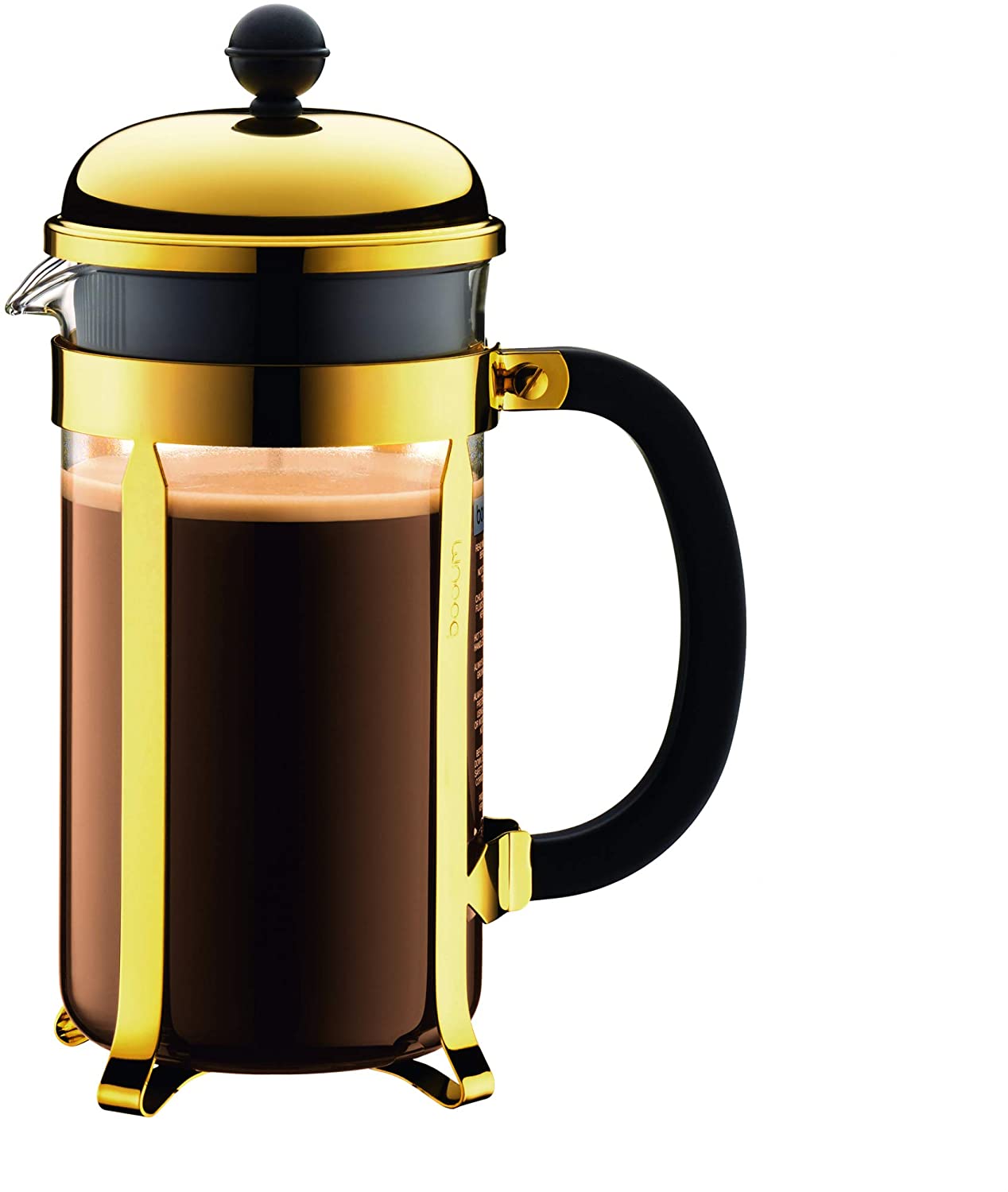 Bodum 1928-17 Chambord Coffee Maker 8 Cups with Metal Frame, Stainless Steel, Gold, 24 x 50 x 27.2 cm