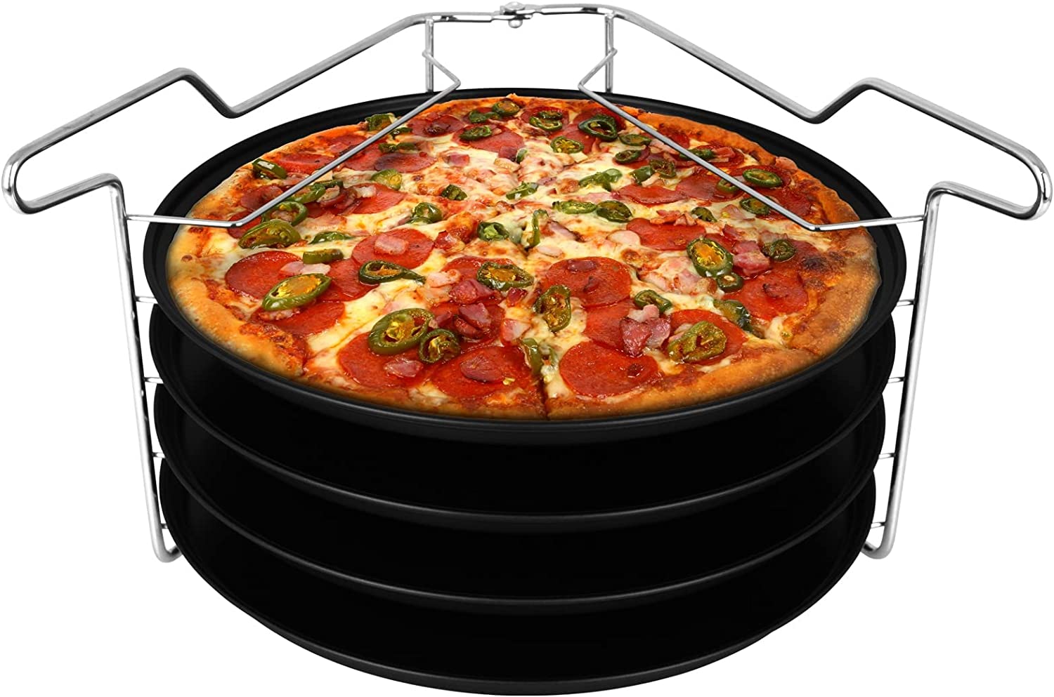 Pizza Tray Set 5 Pieces Round with Stand Pizza Baking Tray 28 cm