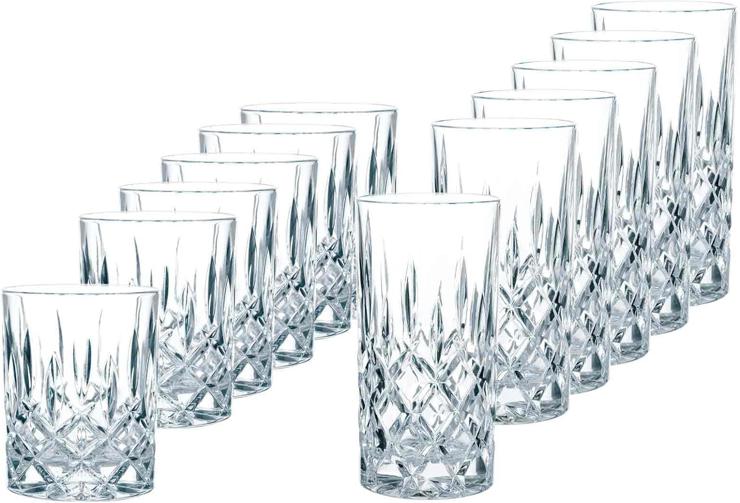 Spiegelau & Nachtmann, Noblesse 105440 Set of 12 Bar Glasses with 6 Whiskey and Londrink Glasses Crystal Glass 375/275 ml