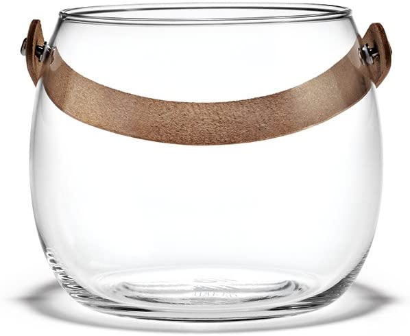 Holmegaard Design Light with Glass Bowl with Leather Handle, Wind Light, Vase, Glass, Transparent, H 12 cm, Ø 15.5 cm, 4343517