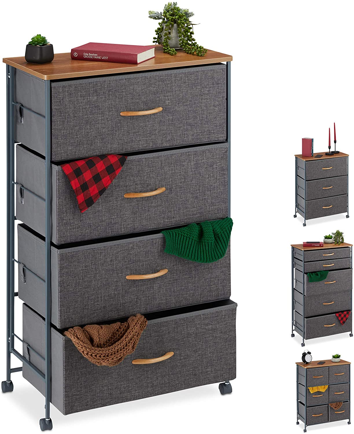 Relaxdays Drawer Cabinet With Wheels 4 Fabric Drawers Decorative Fabric Cab