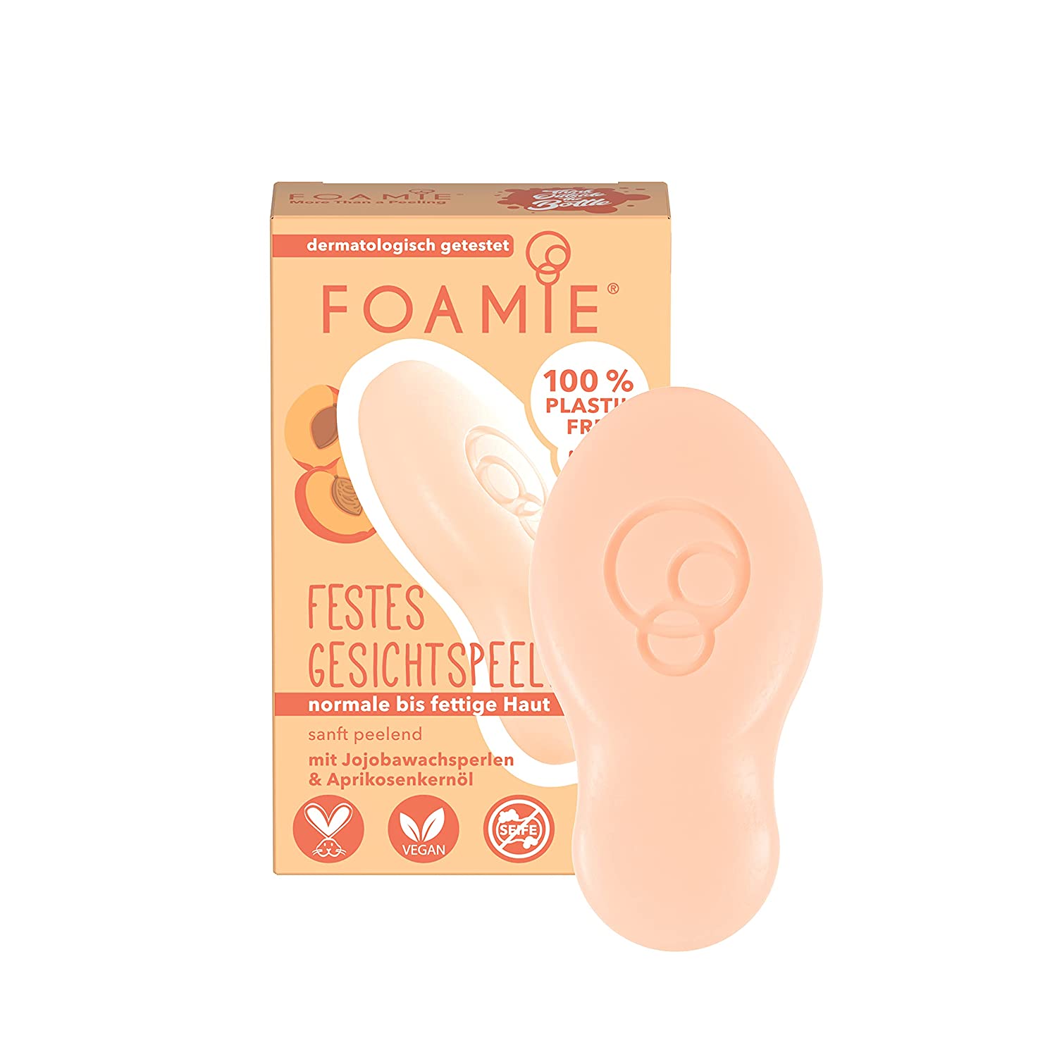 Foamie More Than A Solid Facial Cleansing for Radiant Skin with Jojoba Wax Beads and Apricot Kernel Oil, Exfoliating Effect, 100% Vegan, Plastic-Free, 60 g, ‎cream