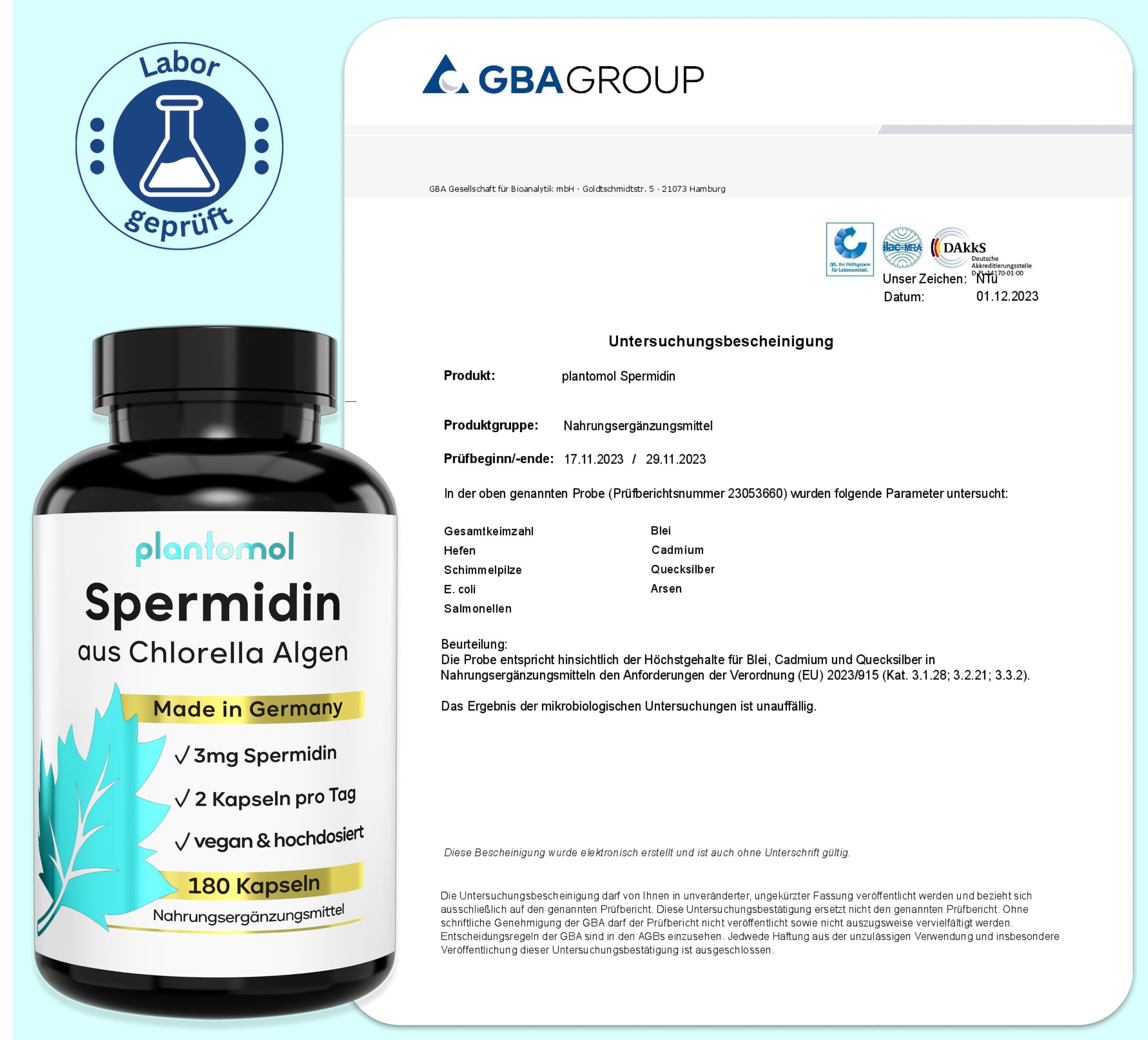 plantomol® spermidine capsules with 3 mg spermidine per day - laboratory tested - made from chlorella