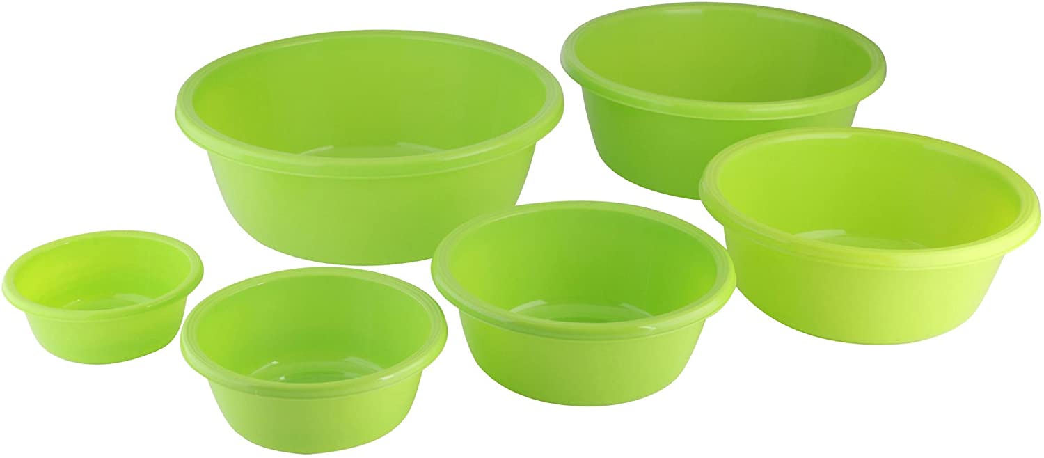 Ingenio von Tefal axentia Plastic Bowl Set of 6 Plastic Bowls Round Kitchen Bowl & Cooking Bowl Plastic Bowls, Green, 30 x 30 x 30 cm