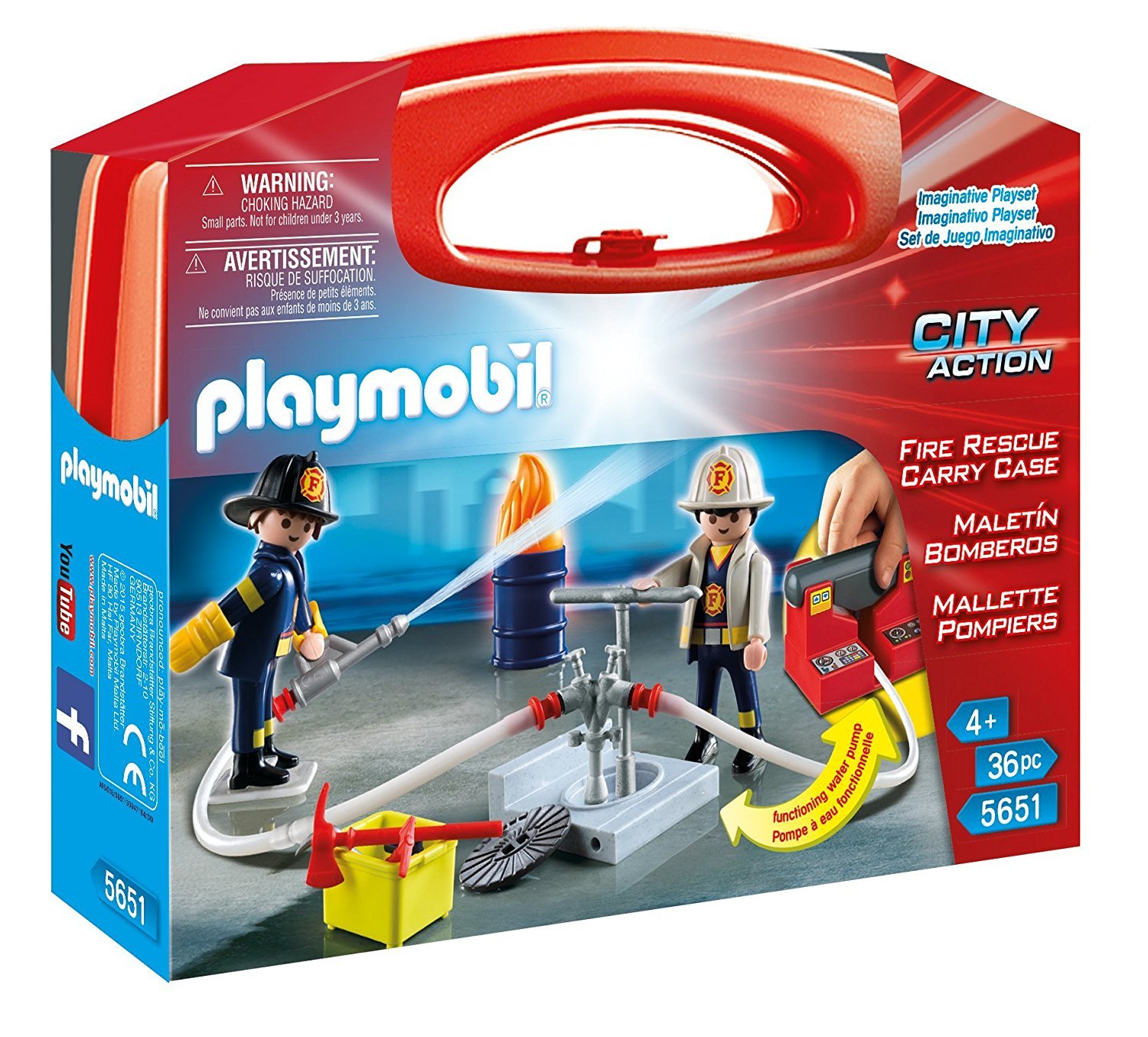 Playmobil Large Play Suitcase With Functioning Water Pump X Firemen