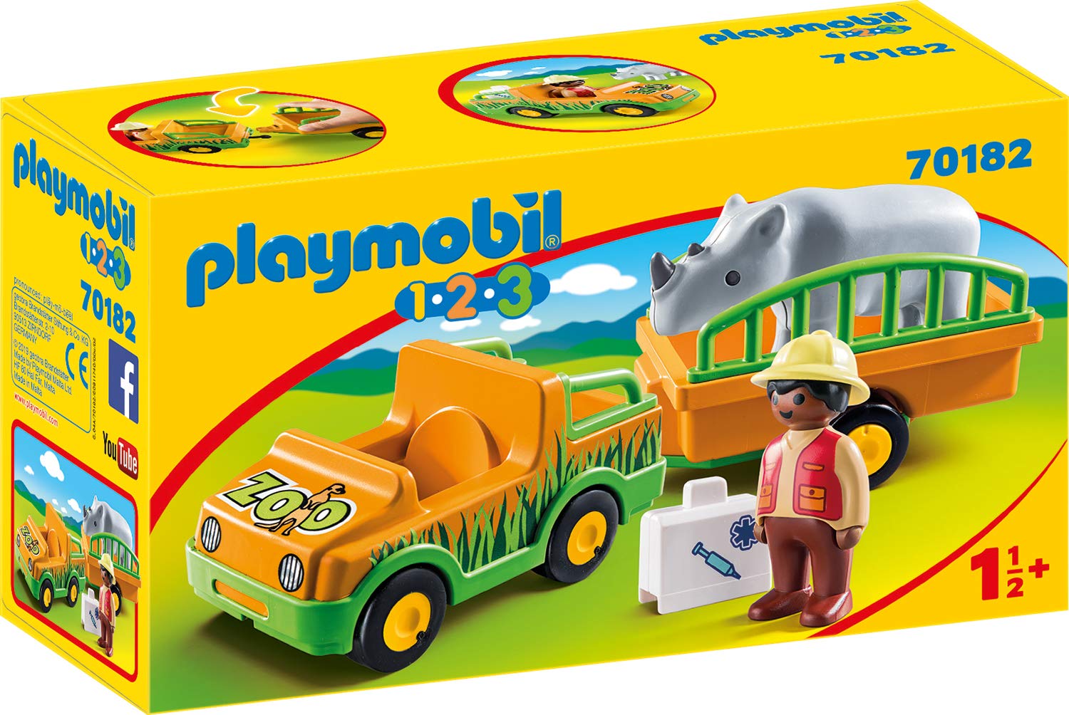 Playmobil 70182 1.2.3 Zoo Vehicle With Rhino Multi-Coloured