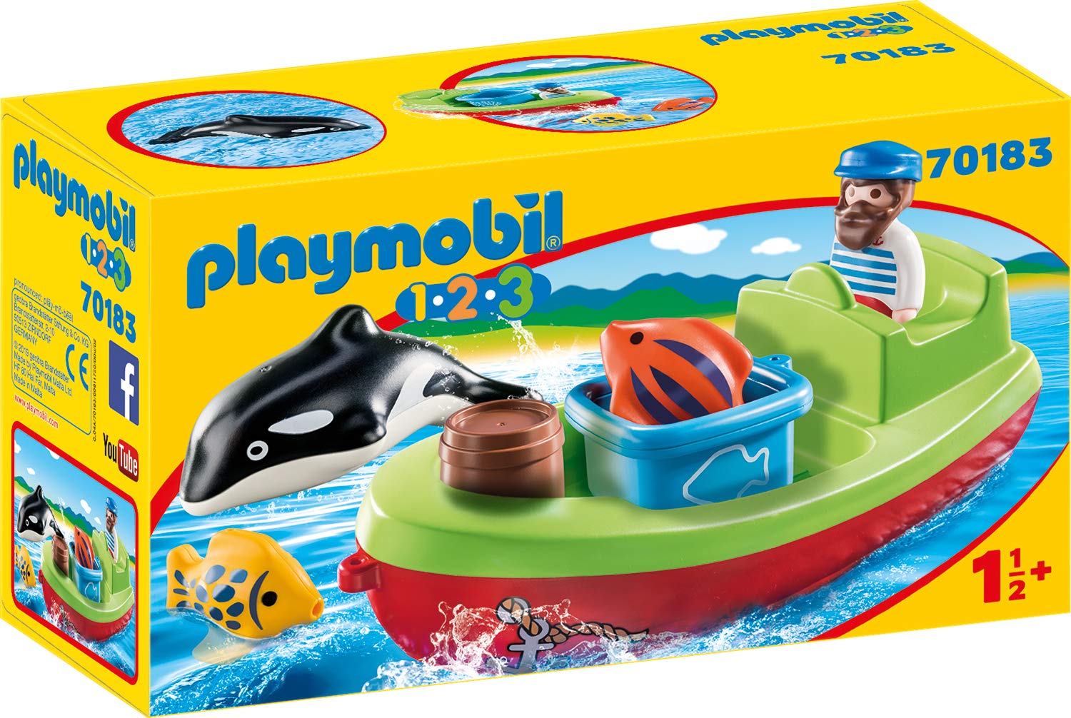 Playmobil 70183 1.2.3 Sailor With Fishing Boat, Colourful