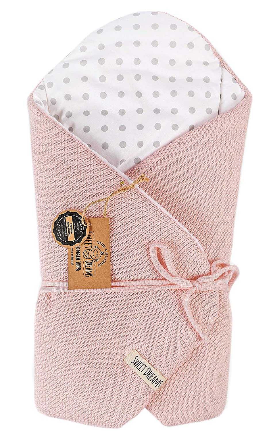 SweetDreams 1024 Baby Swaddling Blanket for Newborns and Toddlers, Cotton, 0 - 12 Months, Super Soft, 75 x 75 cm Powder Pink Dots