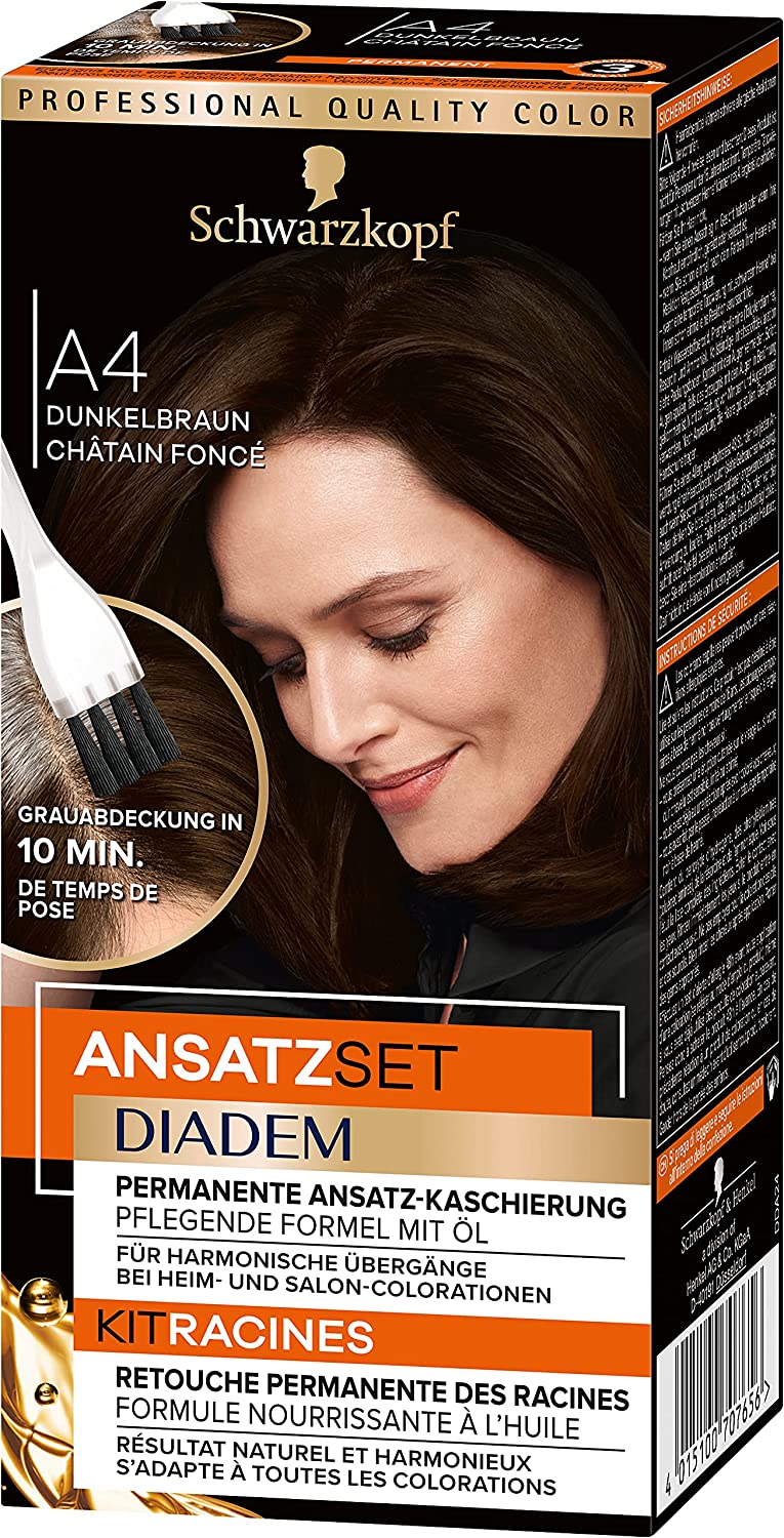 Diadem Root Concealing Hair Colour A4 Dark Brown Pack of 3 x 70 ml, ‎dark