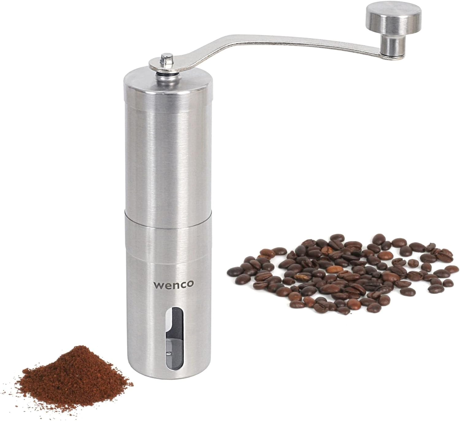 Wenco Premium Manual Coffee Grinder, Can Be Used as Espresso Grinder and Coffee Grinder, Adjustable Grinding Level, 16.5 x 4.5 x 22 cm, Stainless Steel, Silver