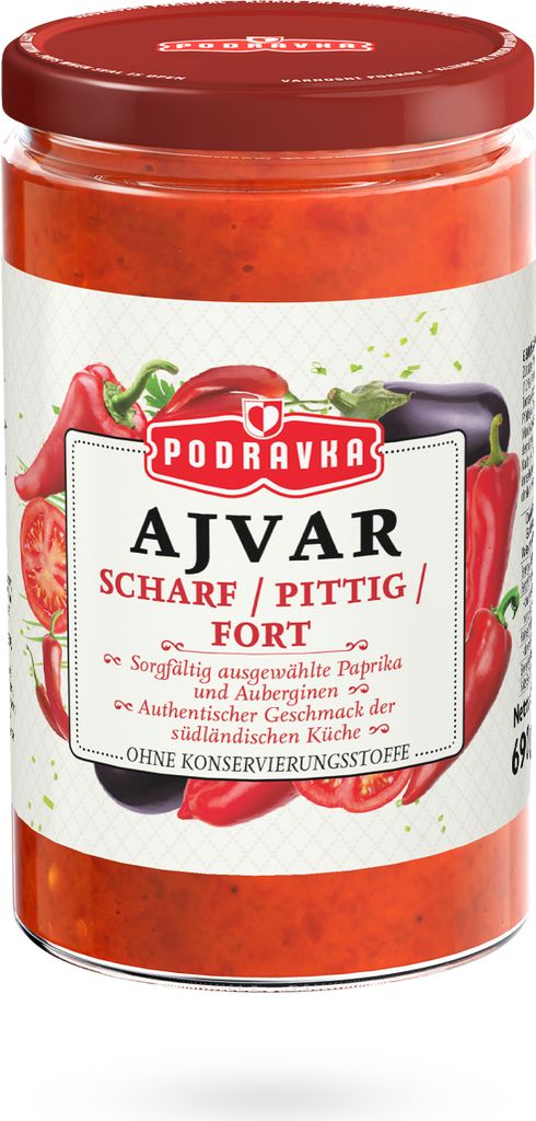 Podravka Ajvar scharf, 690g Glas