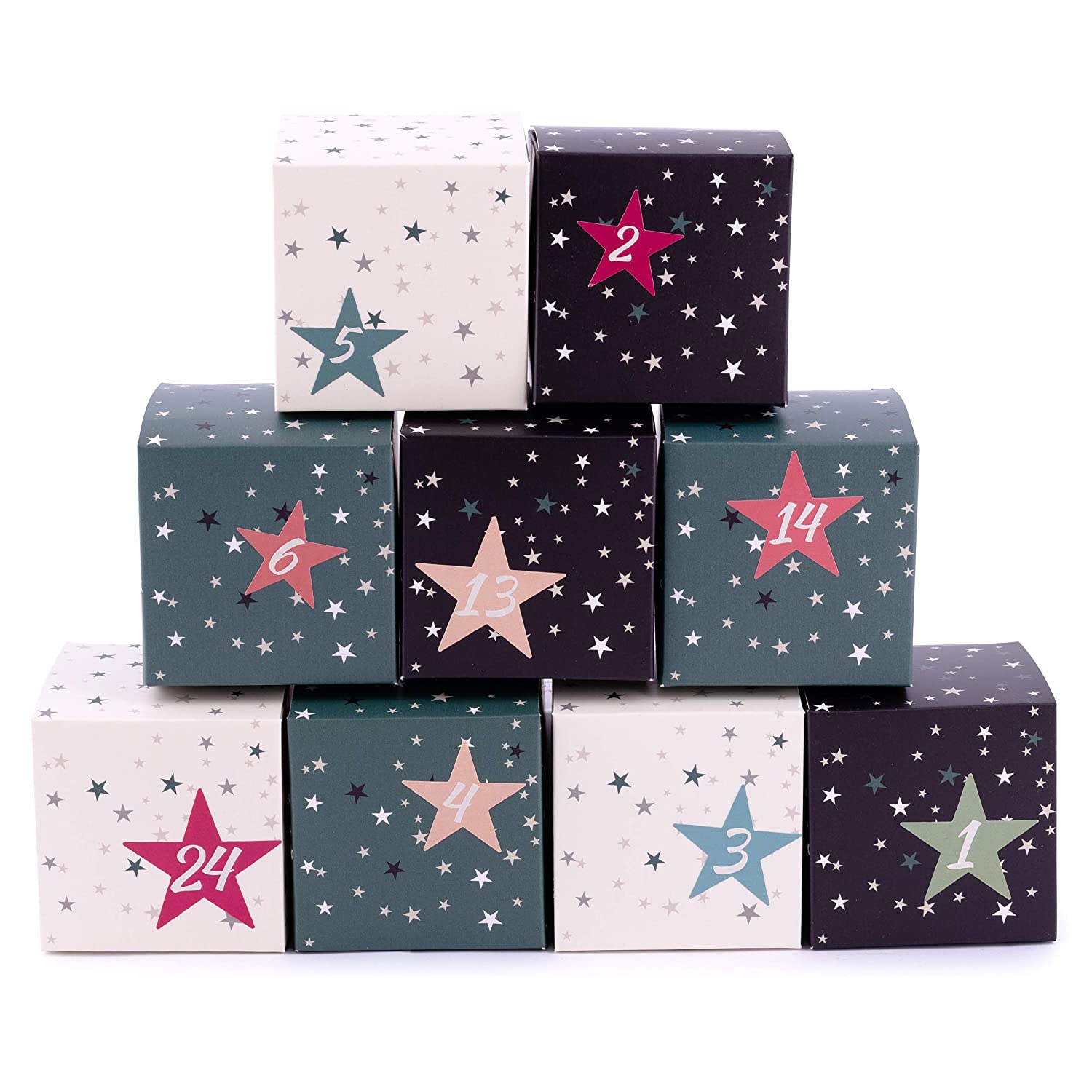 pajoma Advent Calendar Boxes, 24 Boxes for Filling, incl. Stickers star