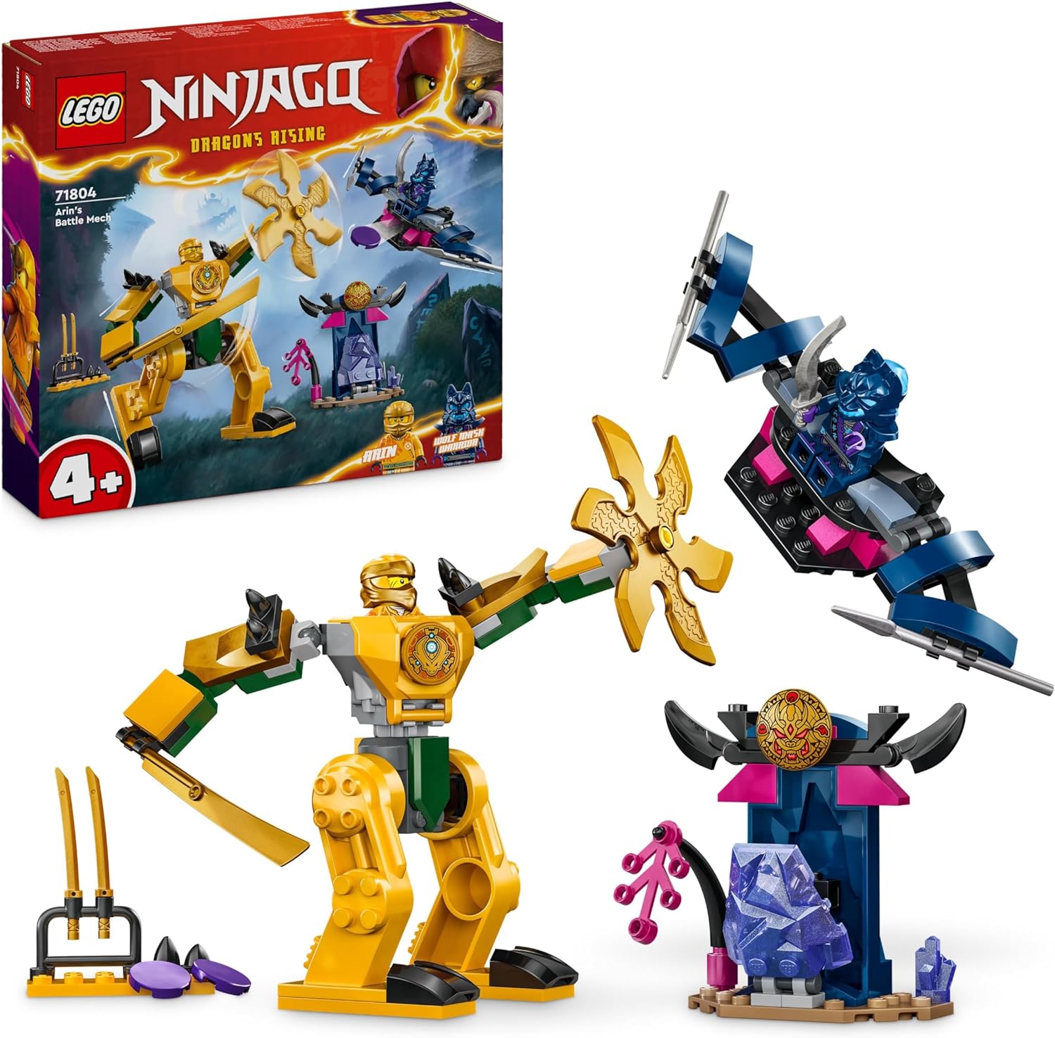 LEGO Ninjago Arins Battle Mech, Ninja Toy for Children from 4 Years with Figures Including Arin with Mini Katana, Action Figures & Mechs, Small Gift for Boys and Girls 71804