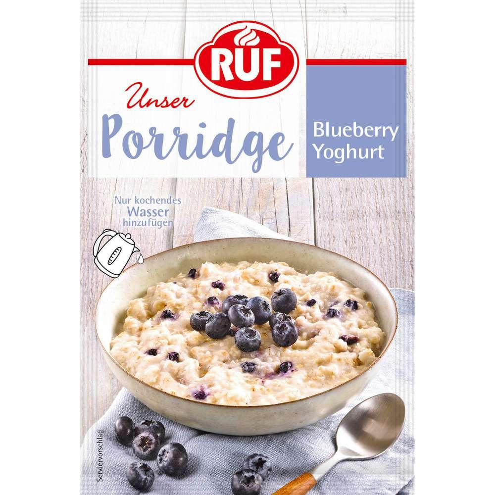 Porridge, blueberry yogurt