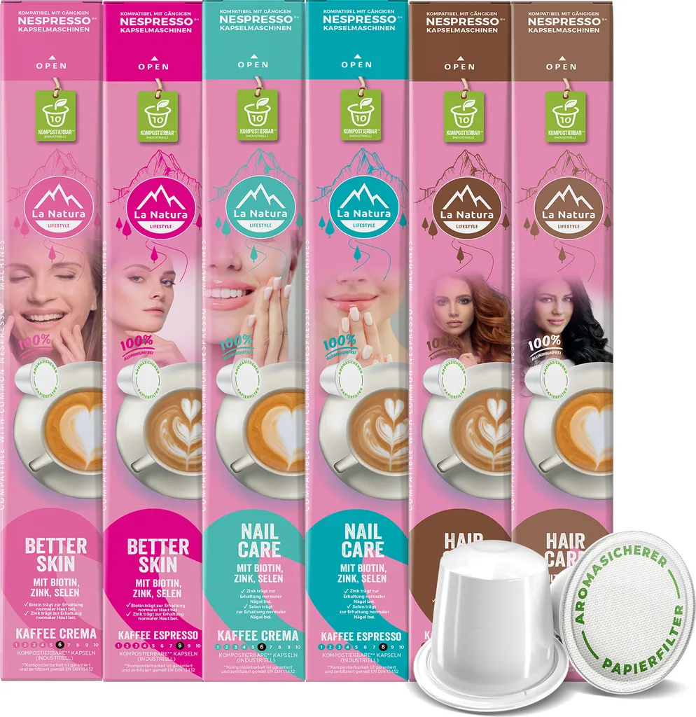 Premium BEAUTY SELECTION BOX 60 coffee capsules La Natura Lifestyle Nespresso®*³ compatible