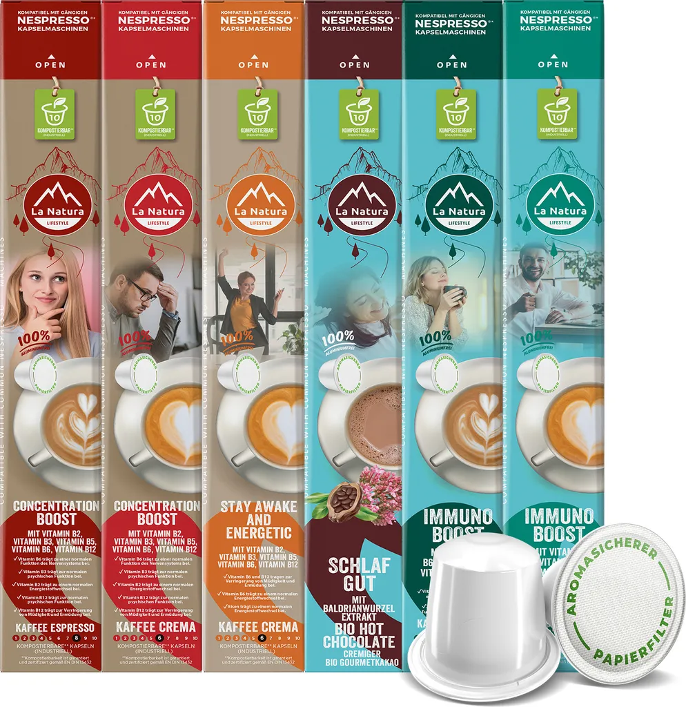 Premium VITAMIN SELECTION BOX 60 coffee capsules La Natura Lifestyle Nespresso®*³ compatible