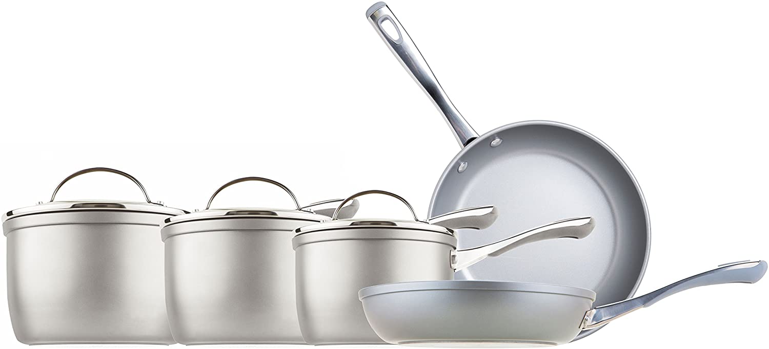 Prestige Prism Aluminium Saucepan and Frying Pan Set, Silver, Set of 5, 5